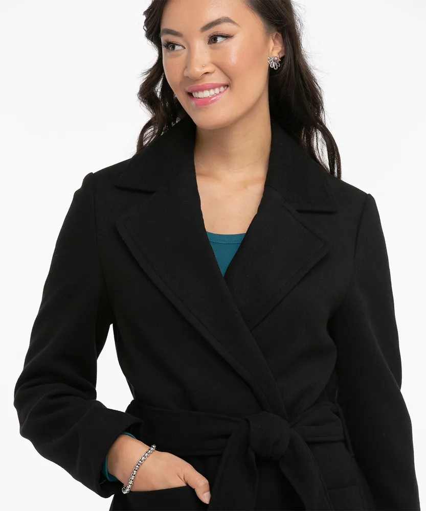 Notched Lapel Wrap Coat