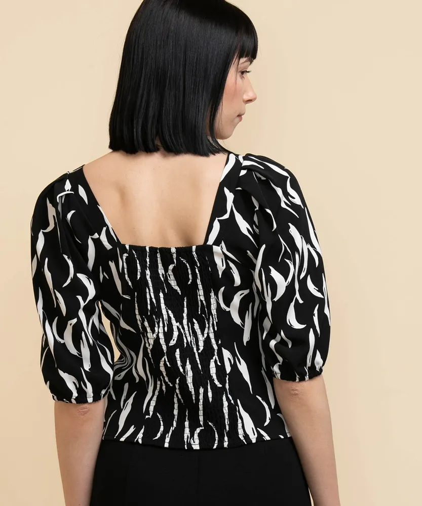 Puff-Sleeve Square Neck Blouse