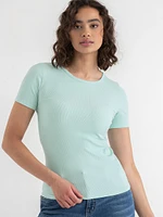 Short Sleeve Ribbed Crew Neck Top