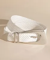 White Braided Belt with Silver Buckle