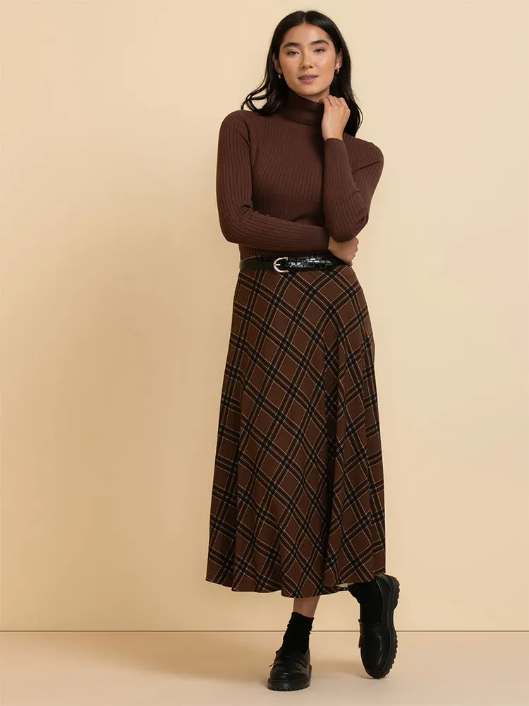 Midi Circle Skirt Printed Plaid