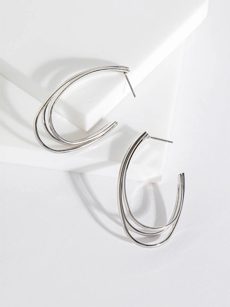 Silver Triple Scoop Hoop Earring