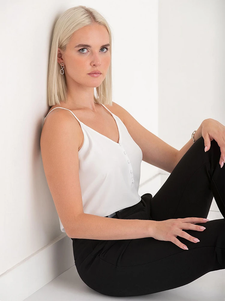 Sadie Strappy V-Neck Tank with Button