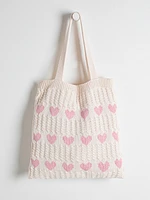 Knit Pink Heart Tote Bag