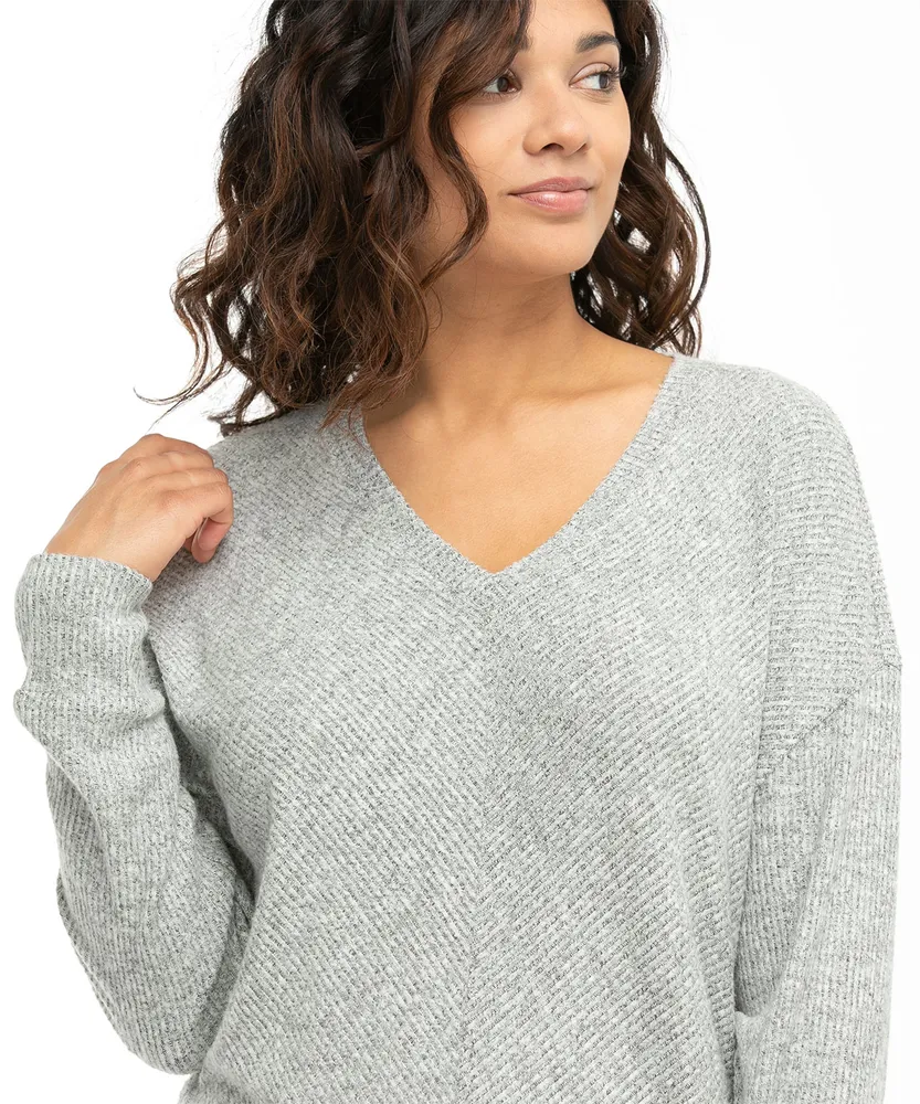 Mitered Ribbed Hacci Knit Pullover