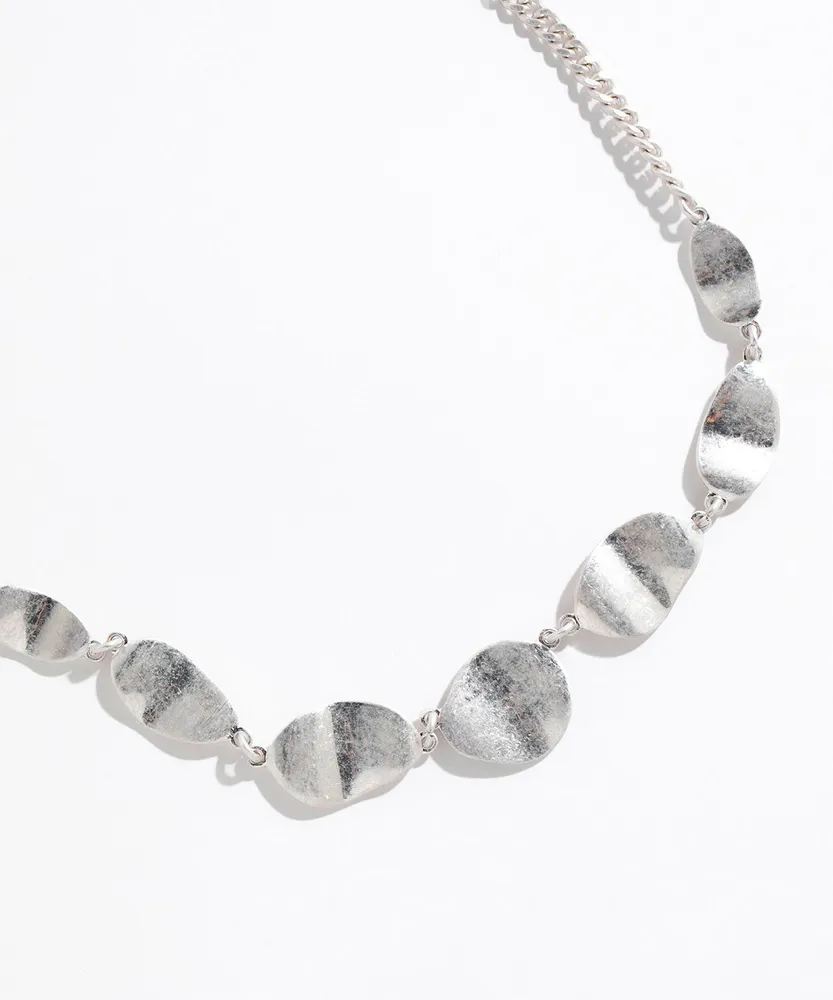 Short Silver Etched Metal Necklace