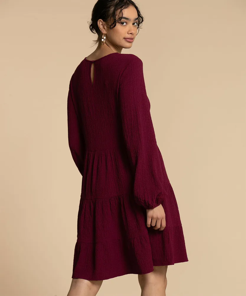 Long Sleeve Tiered Knee Length Dress