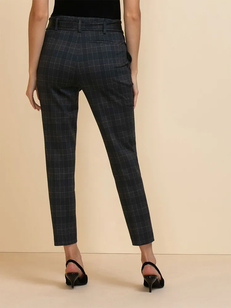 Plaid Tie Front Pant Ponte