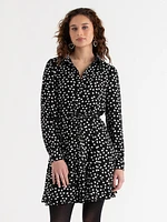 Collared Button-Front Dress with Tie Waist