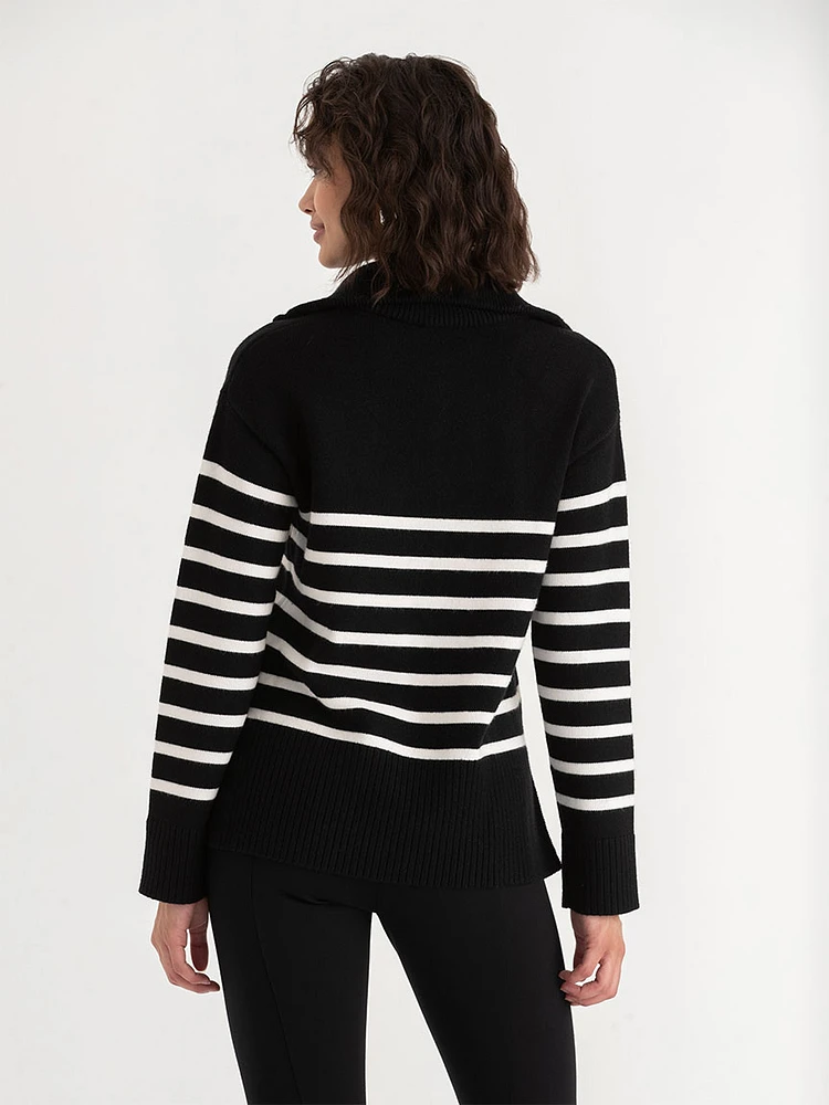 Striped 1/4 Zip Pullover Sweater