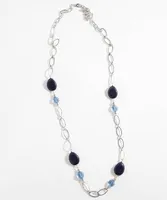 Long Chain Link Necklace with Blue Gems