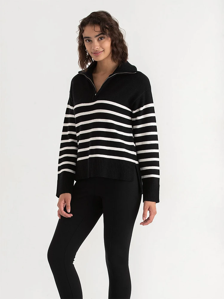 Striped 1/4 Zip Pullover Sweater