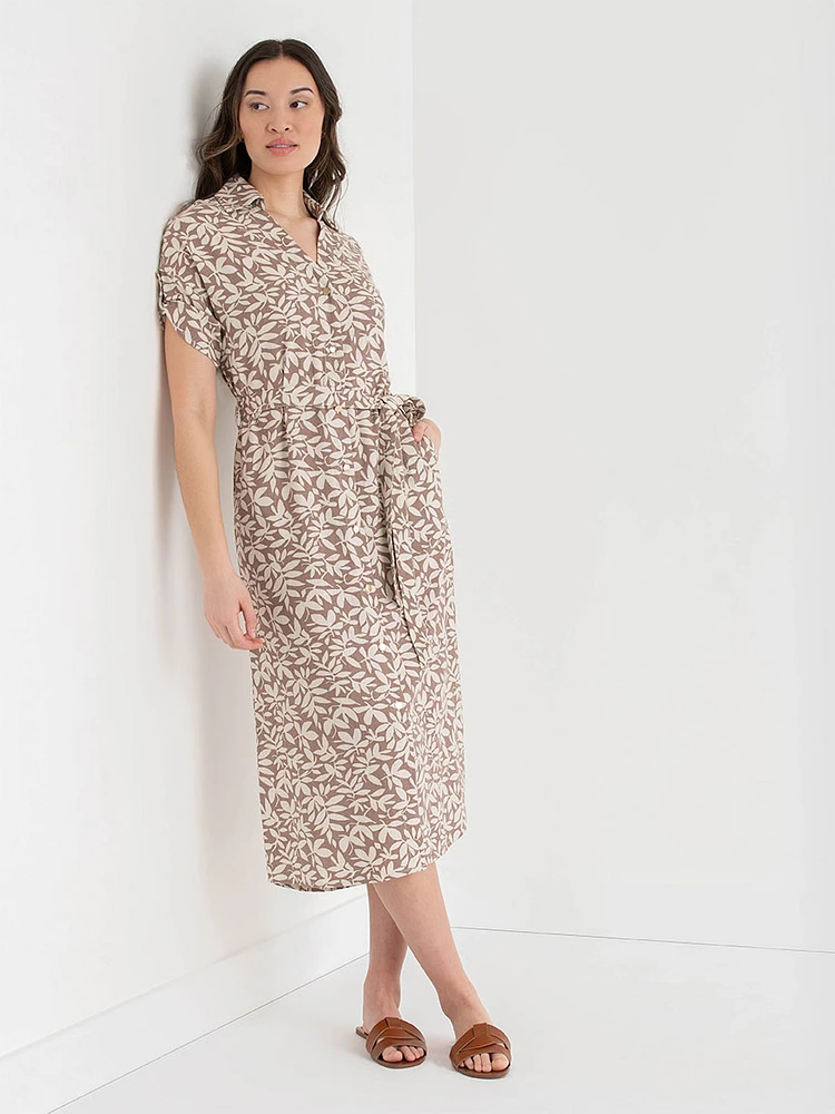 Linen Shirtdress with Roll Sleeves