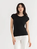 Short Sleeve Rib Tee with Satin Trim