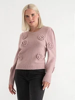 Crew Neck Rosette Sweater