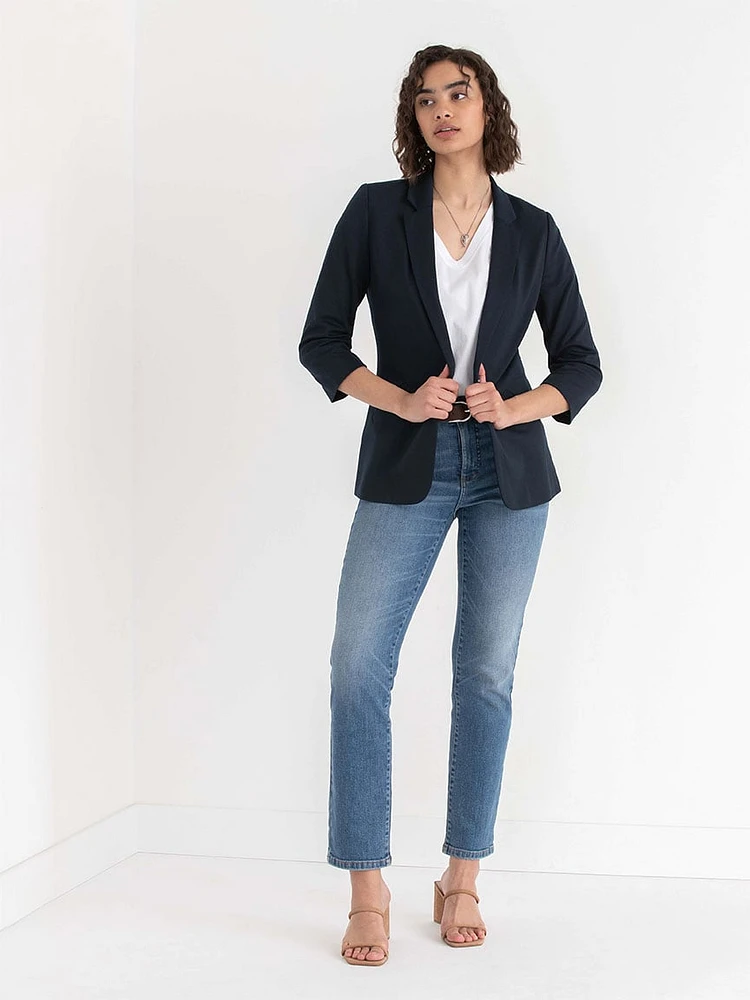 Hampton 3/4 Ruched Sleeve Ponte Blazer