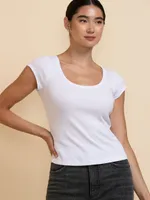 Fitted Scoop-Neck Cap Sleeve Top