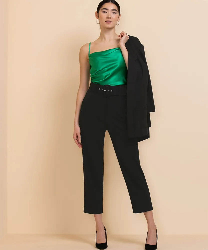 Tapered High Rise Pant with Belt Scuba Crepe