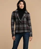 Eco-Friendly One-Button Plaid Cardigan