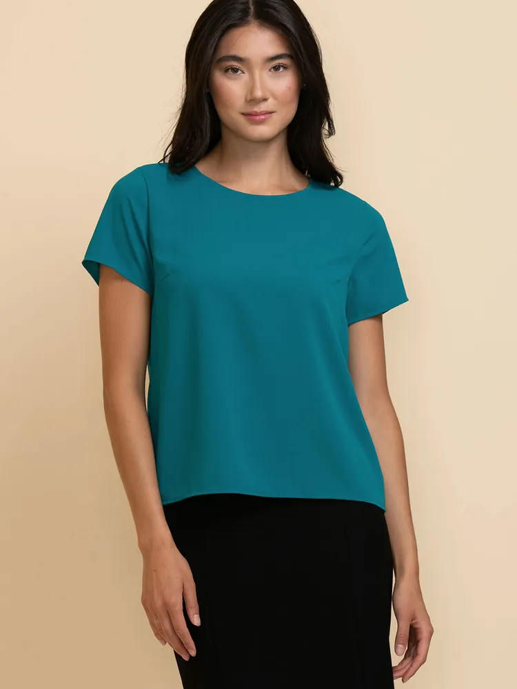 Lydia Short Sleeve Back-Button Blouse