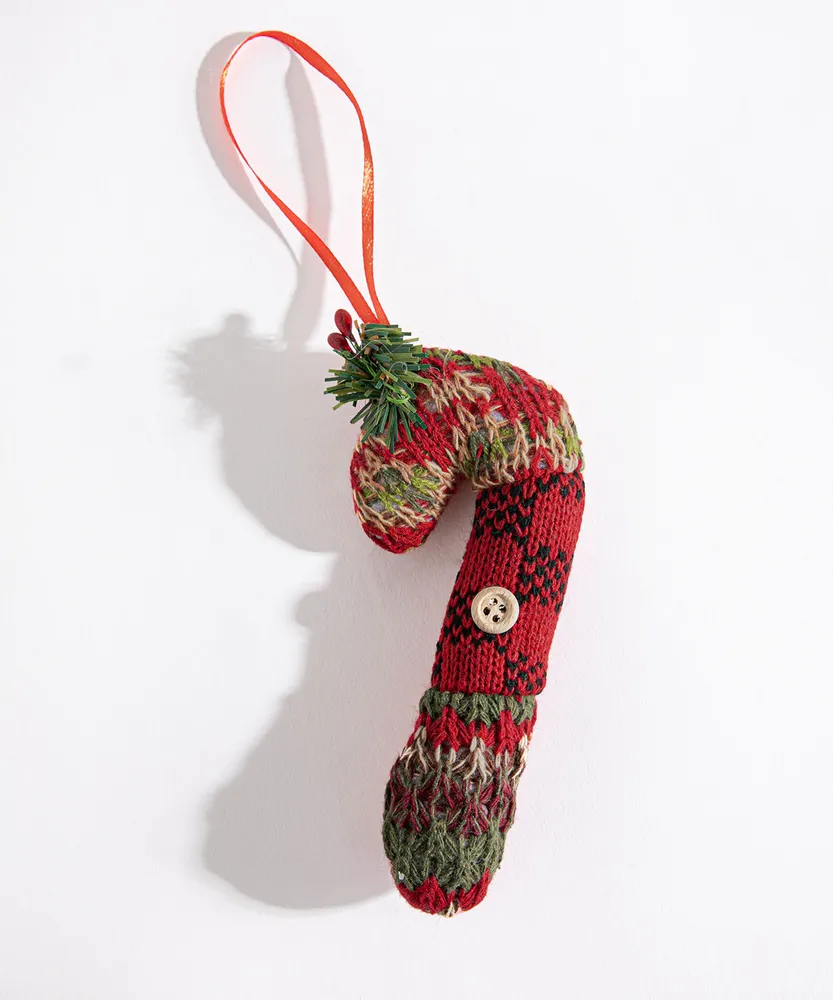 Plush Fair Isle Candy Cane Ornament