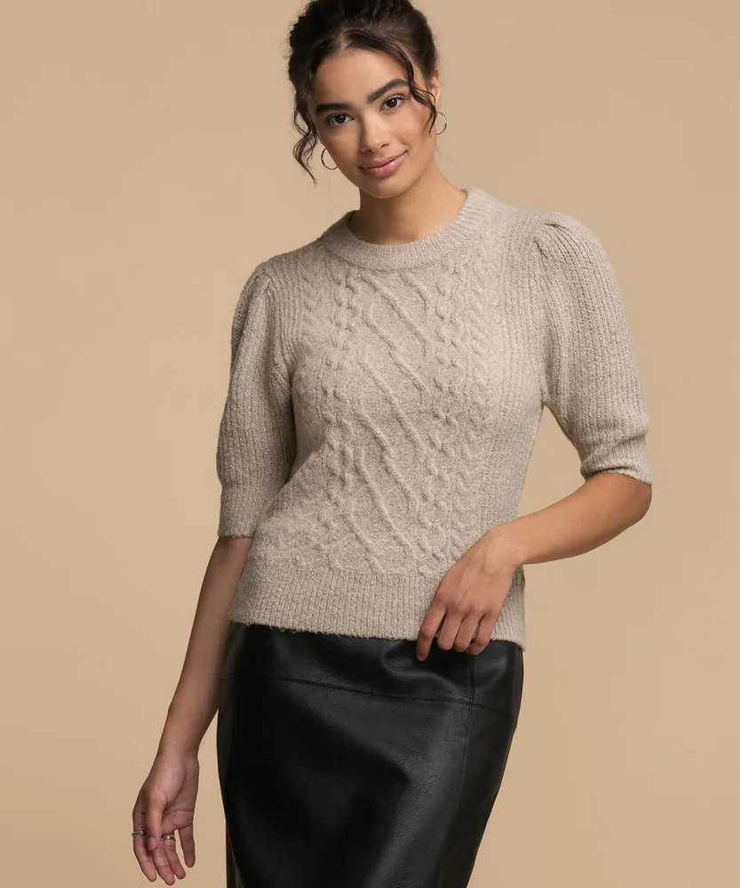 RD Style Cable Knit Puff Sleeve Sweater