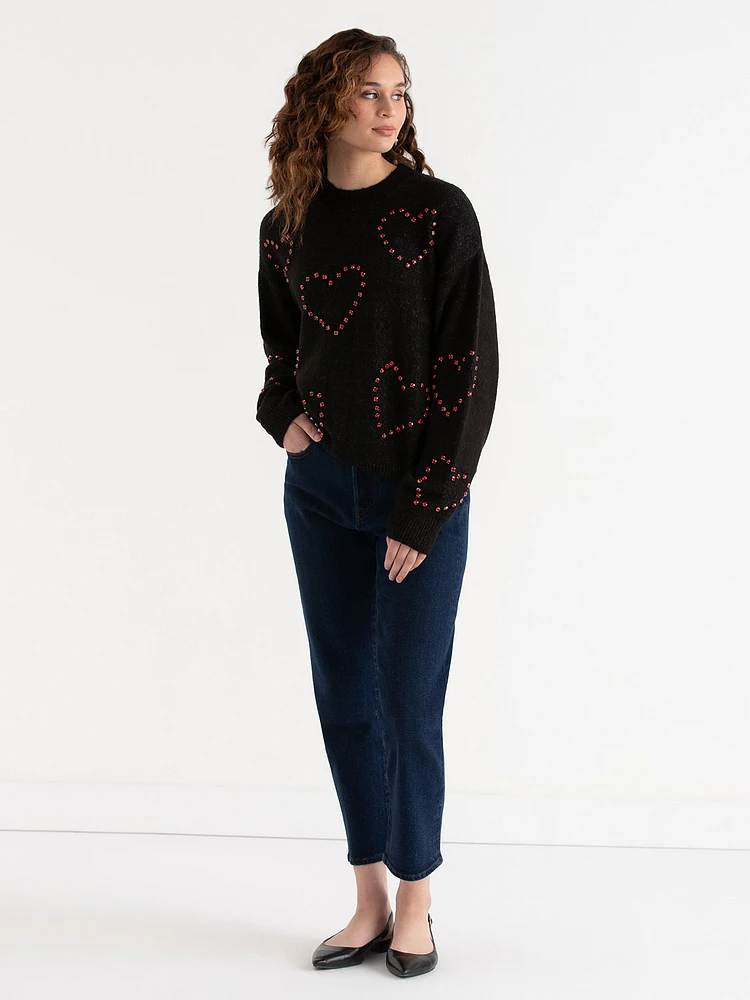 Beaded Heart Sweater