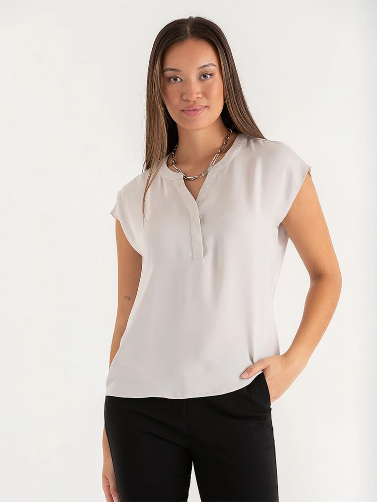 Linny Satin Extend Sleeve Henley Blouse