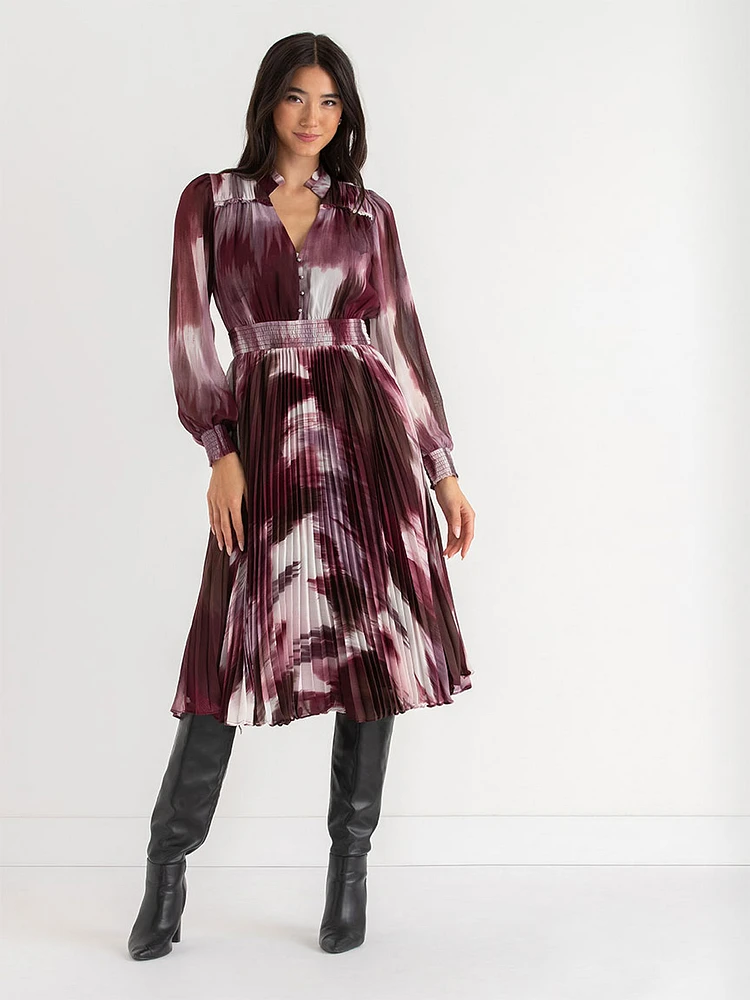 Long Sleeve Pleated Midi Dress