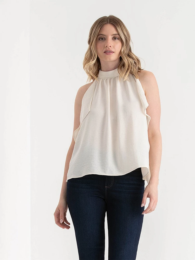 Textured Ruffle Halter Blouse