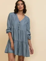 Tiered Smock Denim Dress