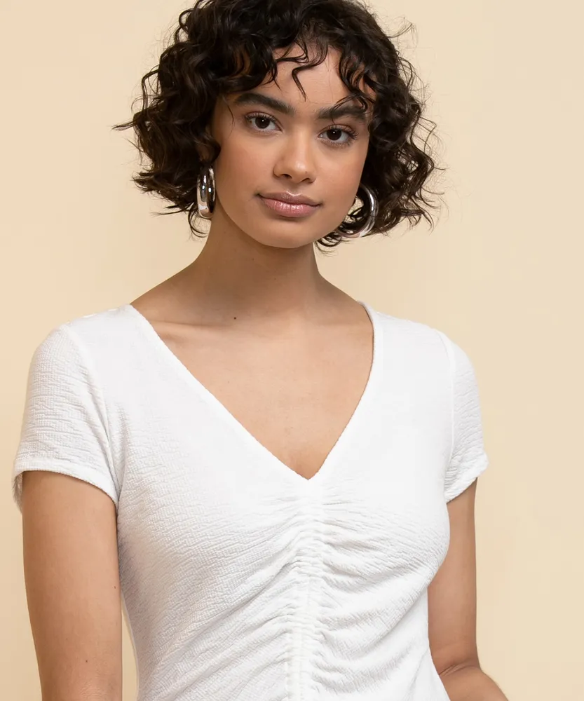 Short Sleeve V-Neck Top with Channel Front