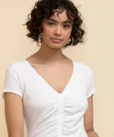 Short Sleeve V-Neck Top with Channel Front