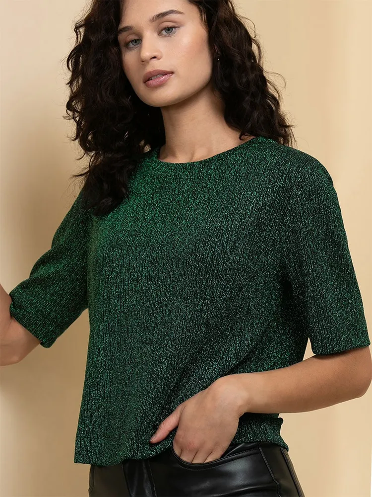 Short Sleeve Boxy Tee with Shoulder Pads