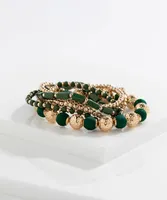 Green & Gold Beaded Bracelet 5-Pack