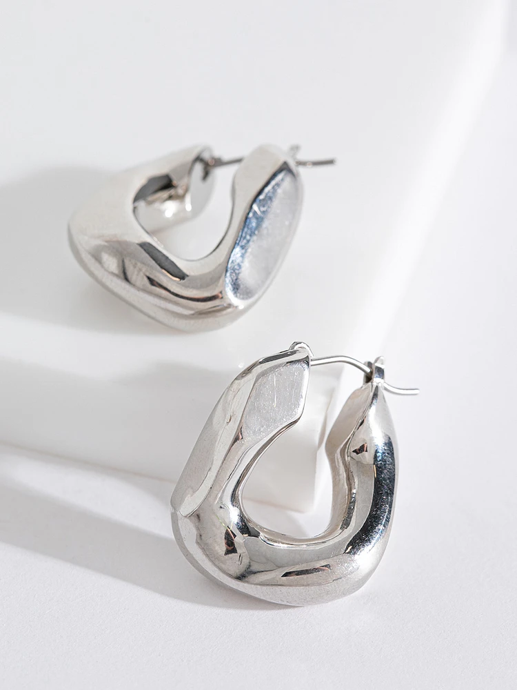 Silver Chunky Huggie Earrings