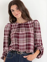 Long Sleeve Plaid Blouse