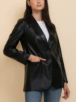 Double-Button Faux Leather Blazer