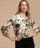 Long Puff Sleeve Scoop Neck Blouse