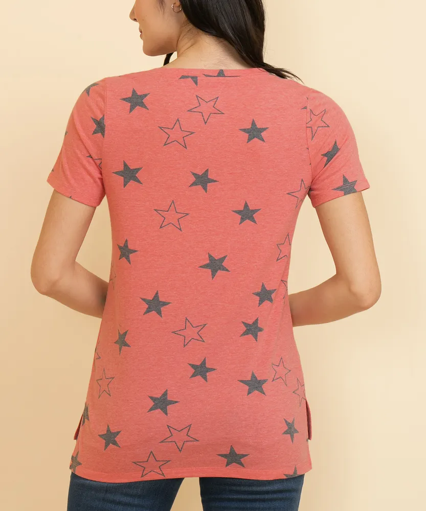 Hi-Lo Pattern V-Neck Tee