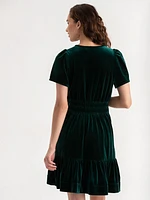 Tiered Flutter Sleeve Velvet Dress