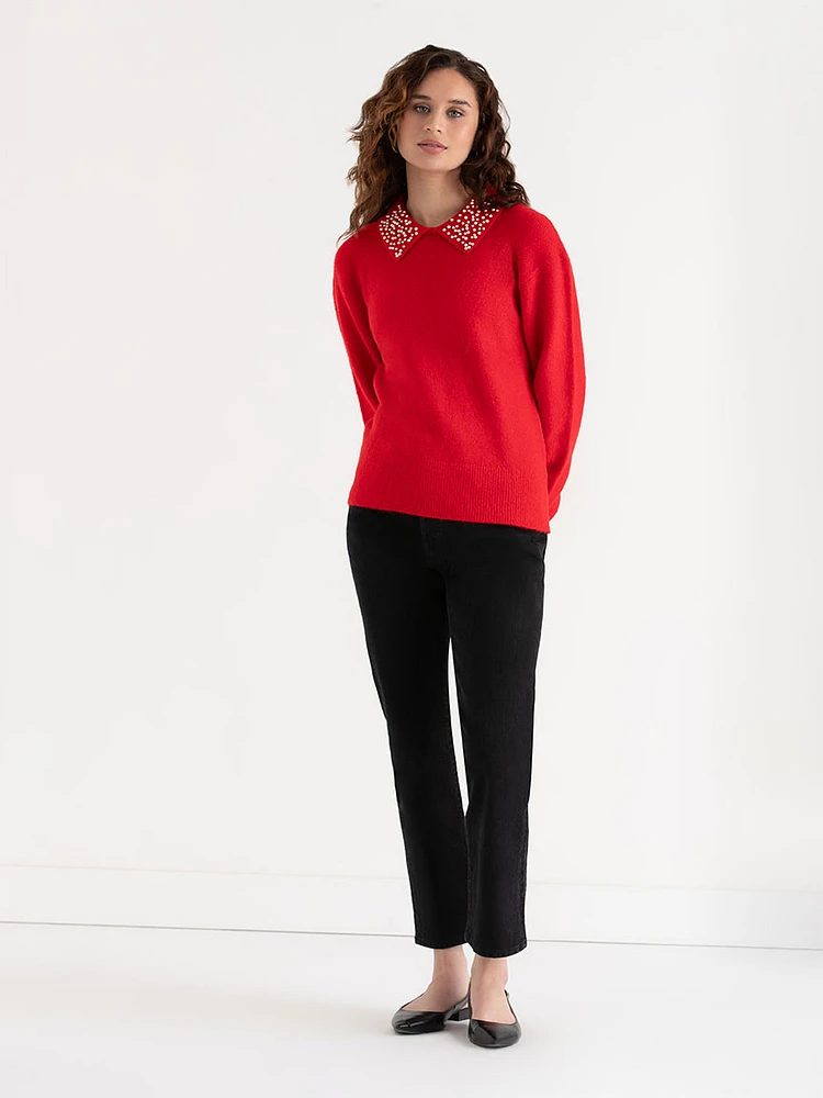 Pearl Collar Pullover Sweater