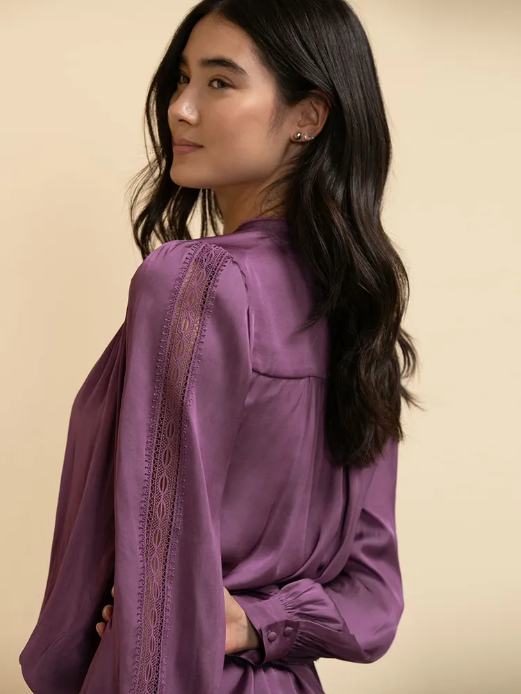 Satin Blouse with Sleeve Applique