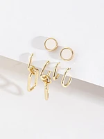 Stud, Paper Clip, Huggie Hoop Earring Trio