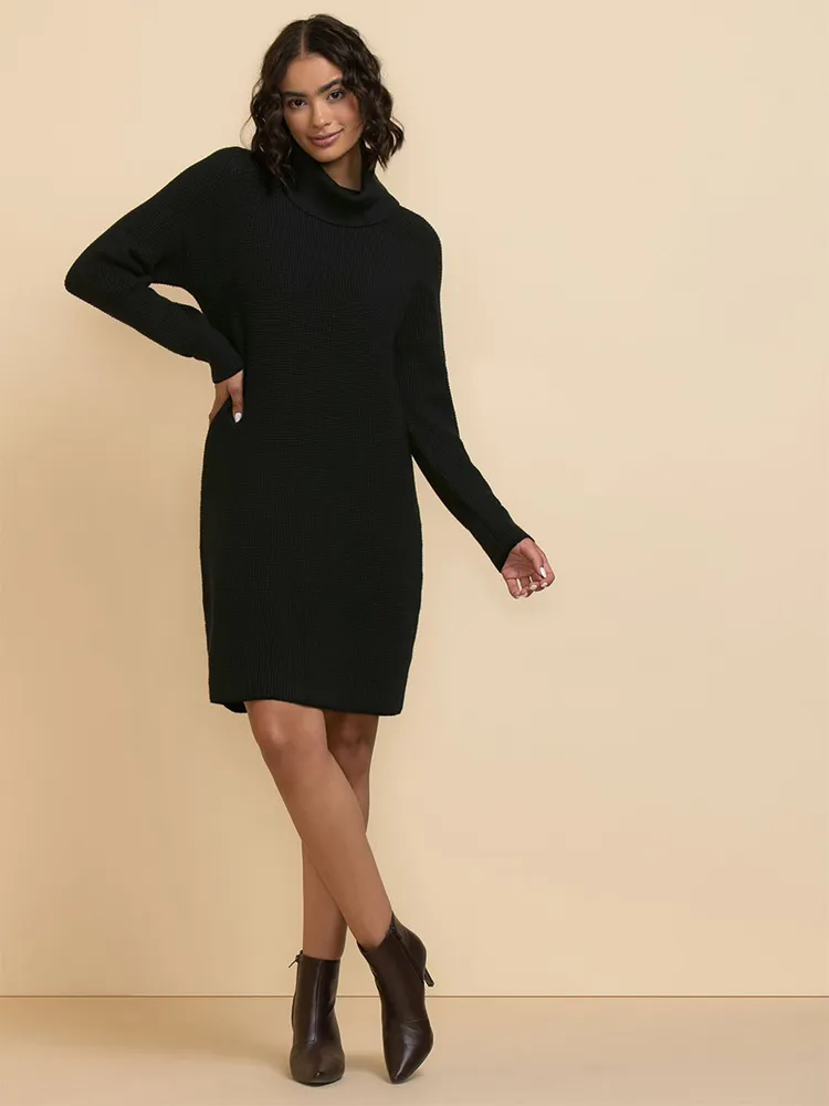 Cowl Neck Waffle Stitch Dress