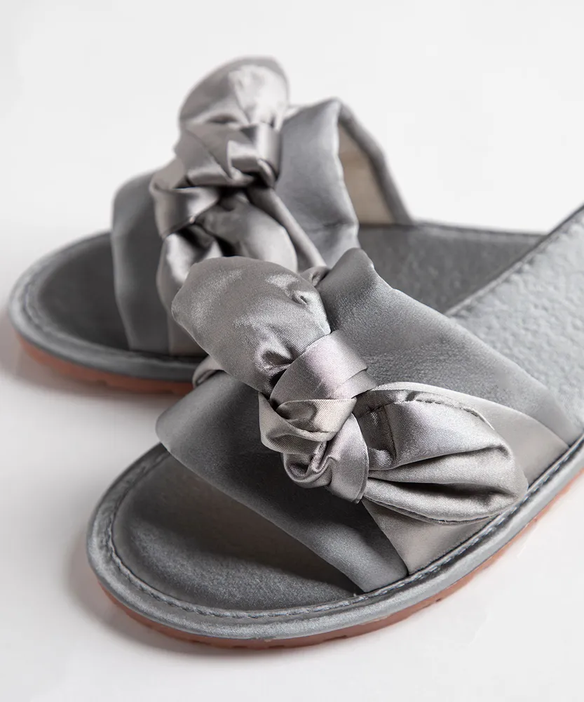 Satin Twisted Bow Slippers