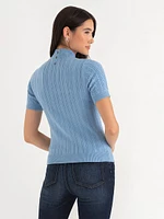 Mock Neck Elbow Sleeve Cable Sweater