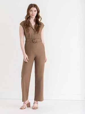 Linen Tailored Jumpsuit with Belt