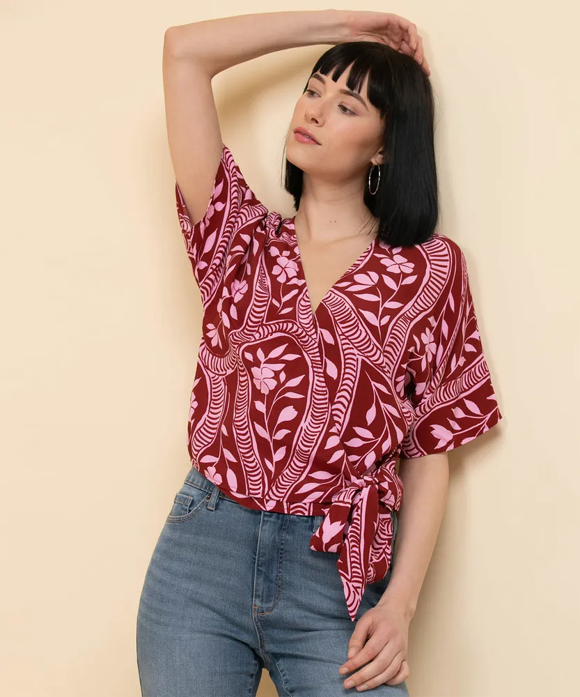 Short Sleeve Wrap Blouse