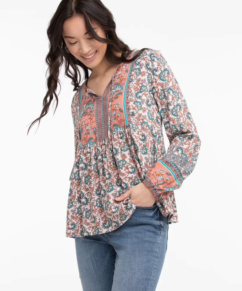 Printed Long Sleeve Boho Top